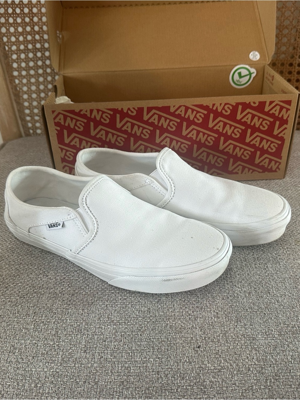 Vans White Slip-On Canvas Flats
